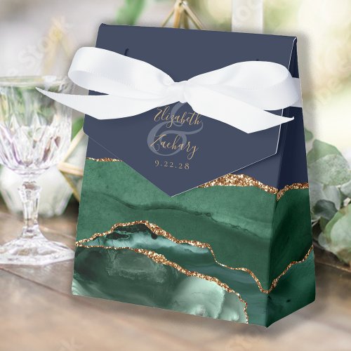 Modern Agate Geode Emerald Green Gold Navy Blue Favor Boxes