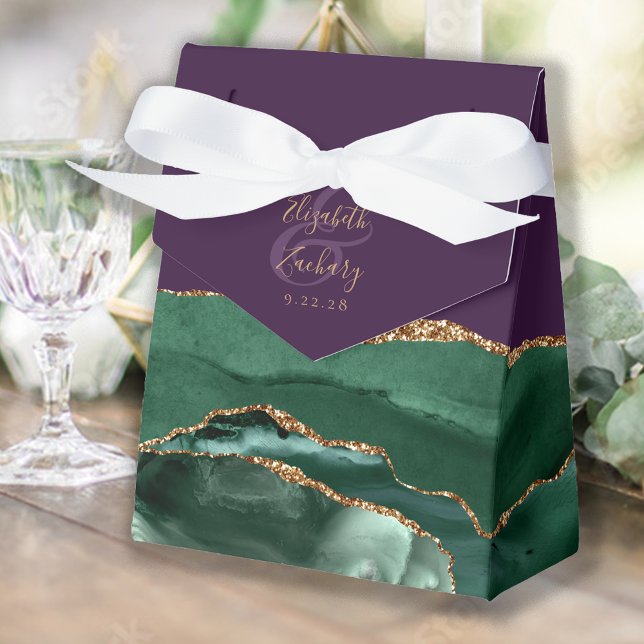 Modern Agate Geode Emerald Green Gold Purple Favor Boxes (Creator Uploaded)