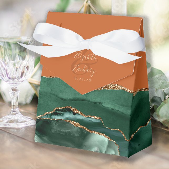 Modern Agate Geode Emerald Green Gold Rust Favor Boxes (Creator Uploaded)