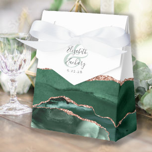 Modern Agate Geode Emerald Green Rose Gold Favor Boxes