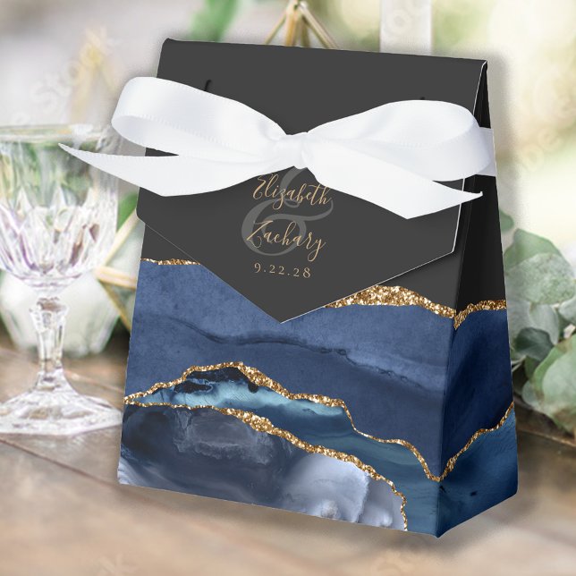 Modern Agate Geode Navy Blue Gold Favor Box (Creator Uploaded)