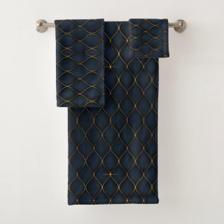 Modern Agate Geode Navy Blue Gold Monogram Bath Towel Set
