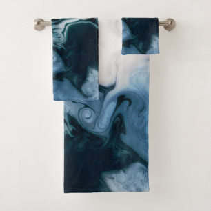 Modern Agate Geode Navy Blue Gold Monogram Bath Towel Set