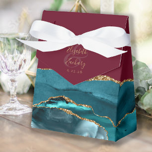 Modern Agate Geode Teal Gold Burgundy Favor Boxes