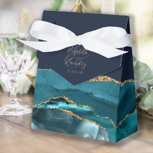 Modern Agate Geode Teal Gold Navy Blue Favor Boxes