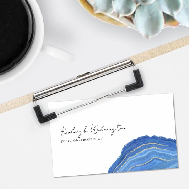 Modern Agate Marble Blue Gold Glitter Geode Business Card (Creator Uploaded)
