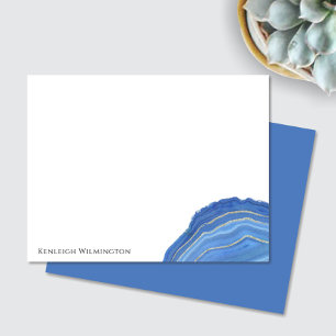 Modern Agate Marble Blue Gold Glitter Geode Note Card