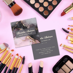 Modern Agate Marble Gold Glitter Hair and Makeup Square Business Card