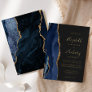Modern Agate Navy Blue Gold Dark Wedding Foil Invitation