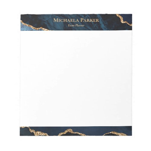 Modern Agate Navy Blue Gold Elegant Notepad