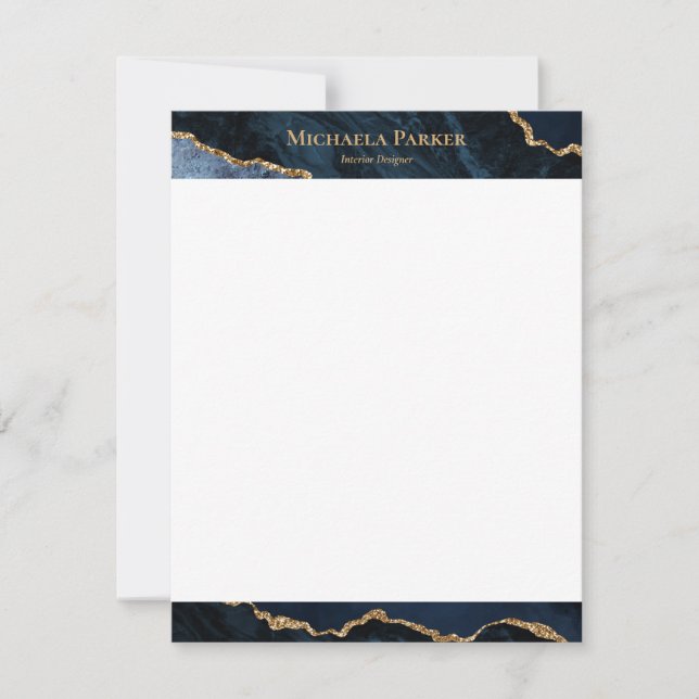 Modern Agate Navy Blue Gold Geode Note Card (Front)