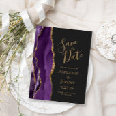 Modern Agate Purple Gold Dark Save the Date Postcard