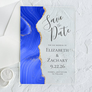 Modern Agate Royal Blue Gold Save the Date