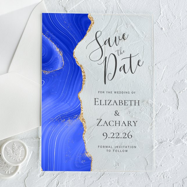 Modern Agate Royal Blue Gold Save the Date (Creator Uploaded)