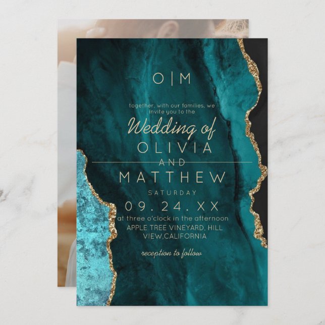 Modern Agate Turquoise Wedding   Invitation (Front/Back)