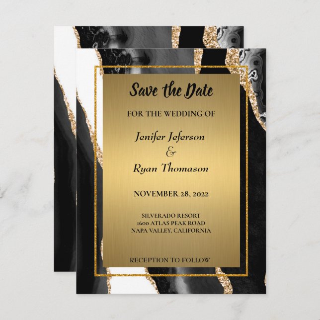 Modern agate wedding save the date invitation" announcement (Front/Back)