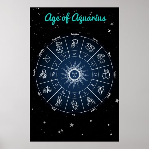 Modern Age of Aquarius Zodiac Wheel Quote Poster