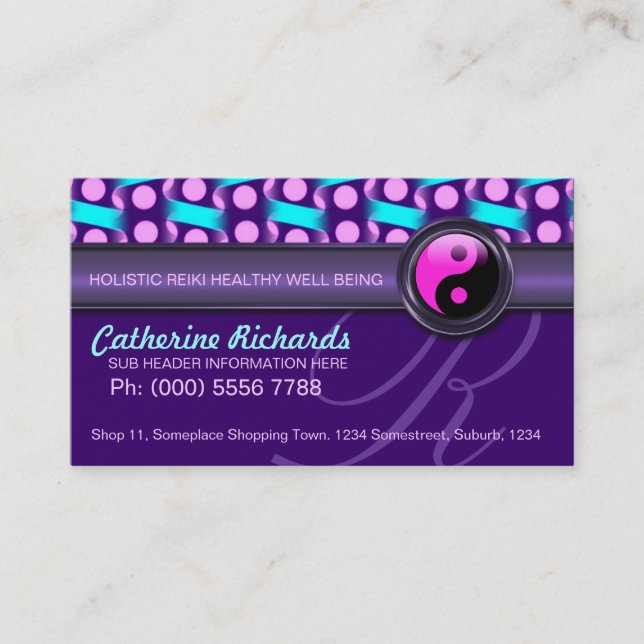 Modern Age Reiki Yin Yang Purple Business Cards (Front)