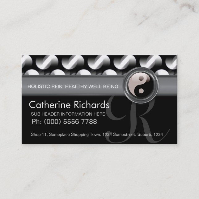 Modern Age Reiki YinYang Black+White Bold Pattern Business Card (Front)