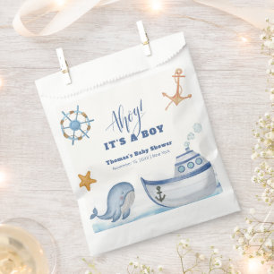 Modern Ahoy Boy Whale Sailboat Baby Shower Favor Bag