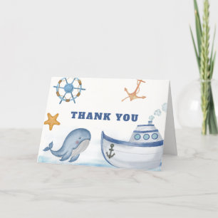 Modern Ahoy Boy Whale Sailboat Baby Shower Letterpress Thank You Card