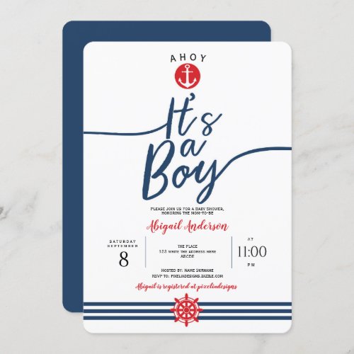 ModernAhoy its a Boy Nautical Baby Boy Shower Invitation