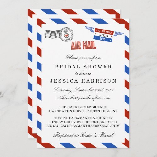 Modern Airmail Bridal Shower Invitations