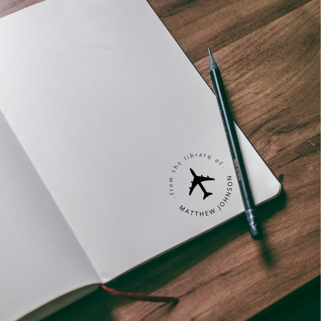 Modern Airplane Custom Name Traveler Book  Self-inking Stamp (Creator Uploaded)