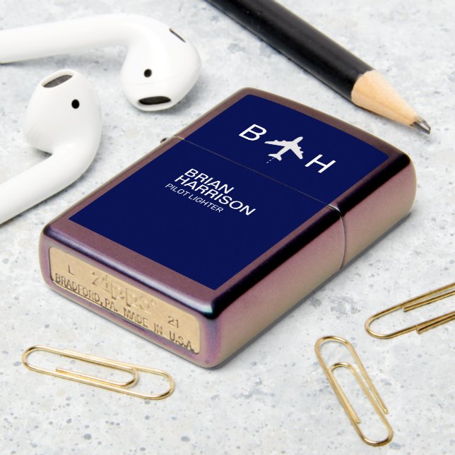 Modern Airplane Pilot Monogram Zippo Lighter (On Table 2)
