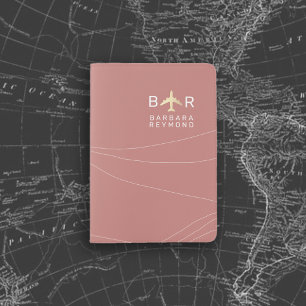 Modern Airplane Travel Monogram Desert Rose Passport Holder
