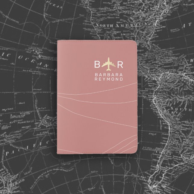 Modern Airplane Travel Monogram Desert Rose  Passport Holder (Creator Uploaded)