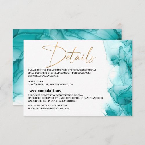 Modern Airy Blue Turquoise gold Wedding Enclosure  RSVP Card