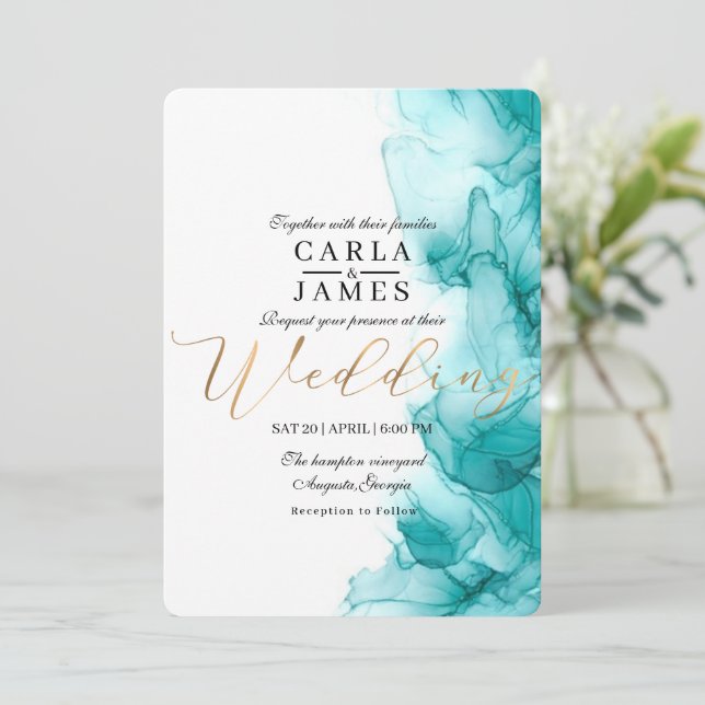 Watercolor Wedding Invitation deals & RSVP Postcard, Turquoise Wedding Invitation, Watercolor Wedding Invite, Customized Teal Blue Wedding Invite