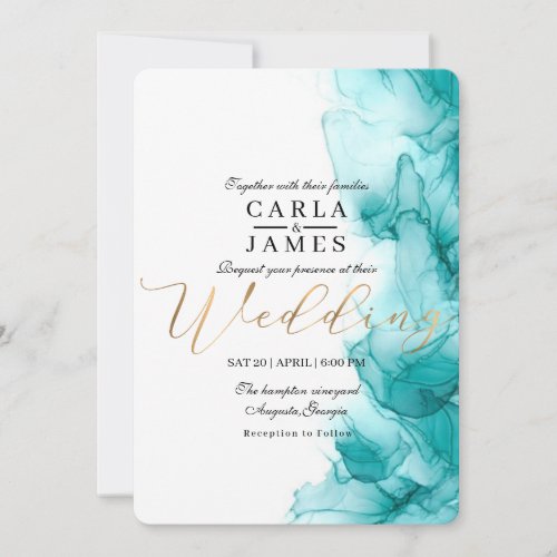  Modern Airy Blue Turquoise Watercolor Wedding  Invitation