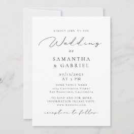 Modern airy calligraphy black and white wedding invitation