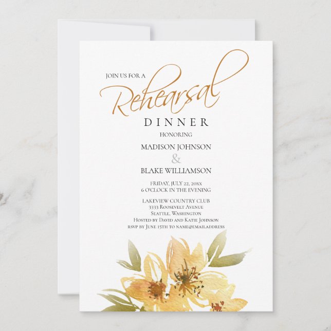 Modern Airy Yellow Wedding Rehearsal Dinner Invitation (Front)