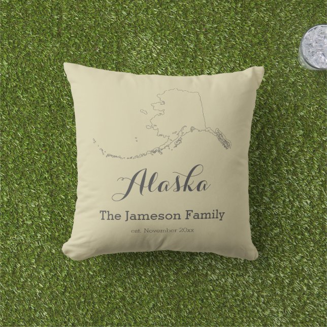 Modern Alaska State Map Customizable Family  Outdoor Pillow (Grass)