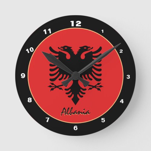Modern Albanian Flag  Albania Home  design Round Clock