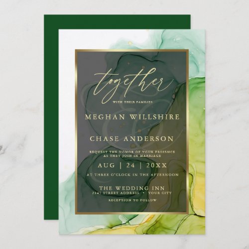 Modern Alcohol Ink Vibrant Greens and Golds Invitation