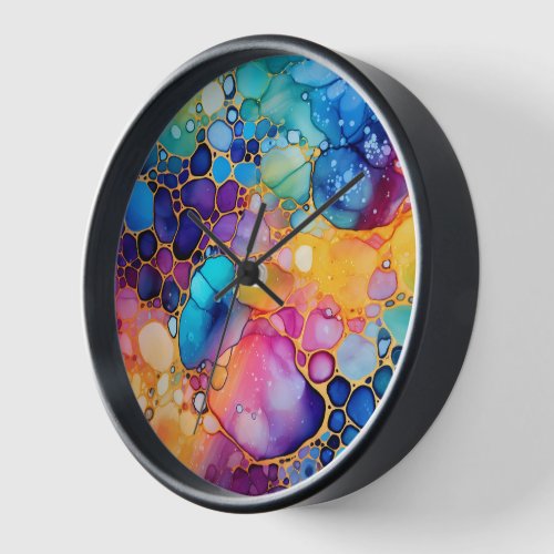 Modern alcohol ink watercolors background clock