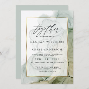 Modern Alcohol Ink Wedding Faded Sage Green Invitation