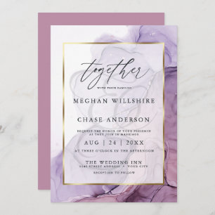 Modern Alcohol Ink Wedding Rose Plum Invitation
