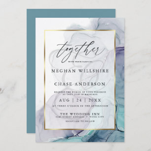 Modern Alcohol Ink Wedding Teal Plum Invitation