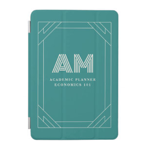 Modern Alexandrite Teal Geometric Monogram iPad Mini Cover