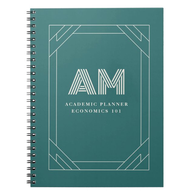 Modern Alexandrite Teal Geometric Monogram Notebook (Front)