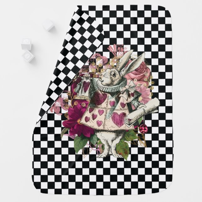 Modern Alice in Wonderland Black White Rabbit Baby Blanket (In Situ)