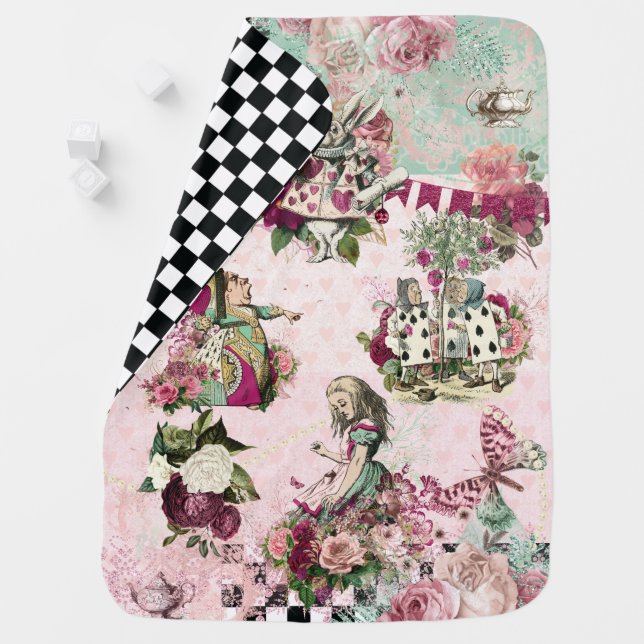 Modern Alice in Wonderland Pink Baby Blanket (In Situ)