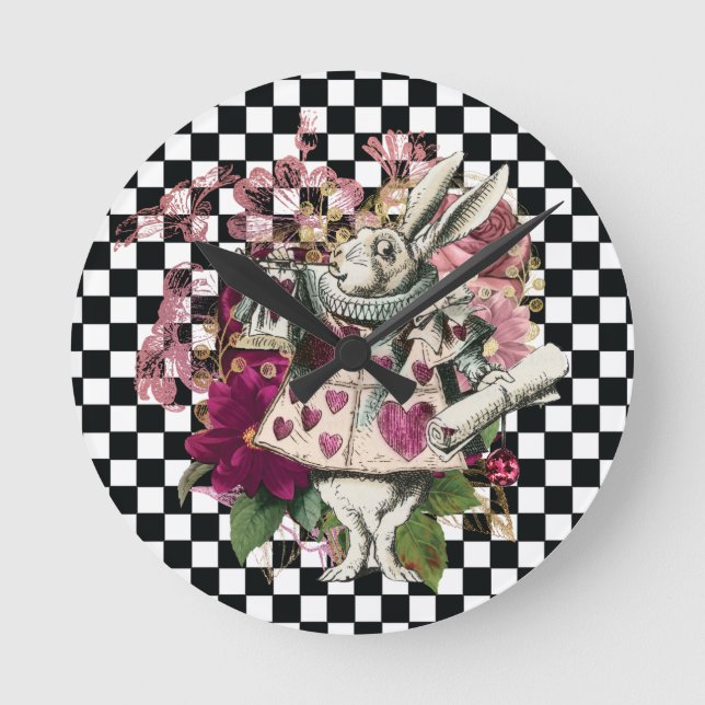 Modern Alice in Wonderland Rabbit Round Clock (Front)