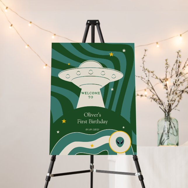Modern alien 1st birthday Welcome Foam Board (In Situ (Stand))