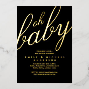 Modern All-in-1 GOLD FOIL Black BABY SHOWER Invitation